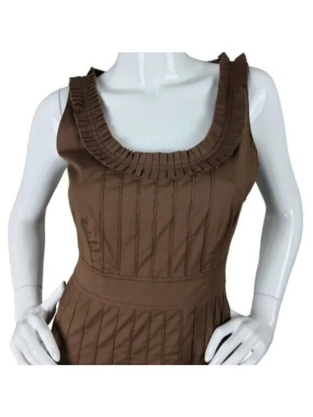 Tory Burch Pleated Sleeveless Fit And Flare Dress Brown Size 4